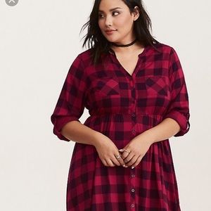 Torrid red and black plaid shirt dress